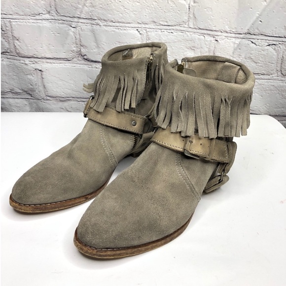All Saints Bonnie Fringe Ankle Boots - Taupe - 9 - Picture 2 of 7